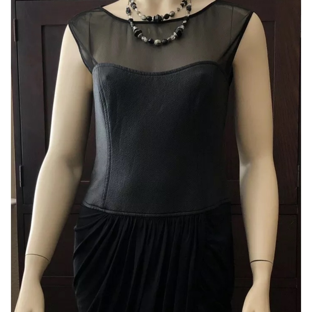 BCBG Max Azria Sheer Sleeveless Mesh and Faux Leather Mini Dress Black Small